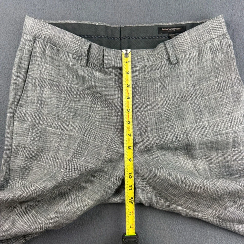 Banana Republic Pants Mens 32x30 (Fits 34) Gray Slim Fit 100% Linen Plaid Dress